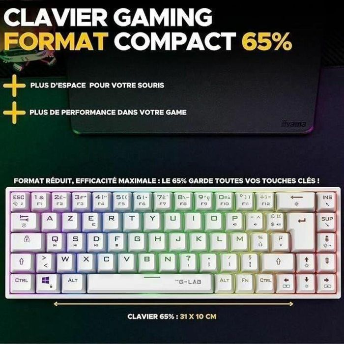 The G-Lab KEYZ TITAN Teclado Mecánico para Juegos con Interruptor Rojo, Azerty, Triple Modo, RGB, Blanco 5
