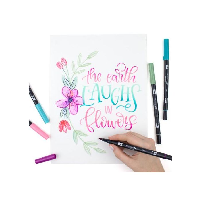 Tombow ABT-277 Rotulador Doble Punta Pincel Dual Brush, Punta Fina y de Pincel, Color Dark Green, Tinta Base Agua 2