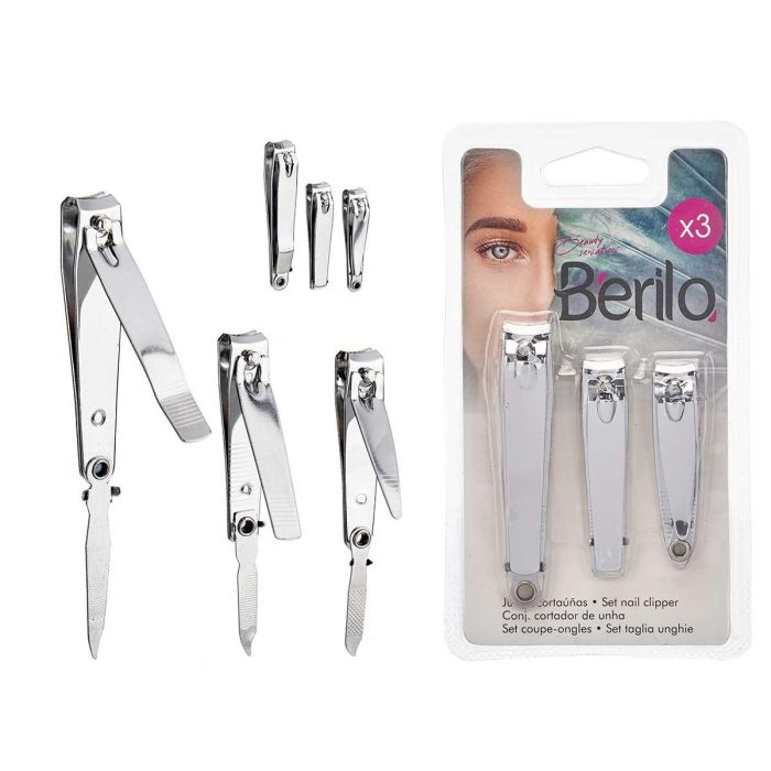 Set 3 Cortauñas Berilo Plata - 5x14x2 cm, Metal (48 Unidades) Set 3 Cortauñas Berilo Plata - 5x14x2 cm, Metal (48 Unidades)