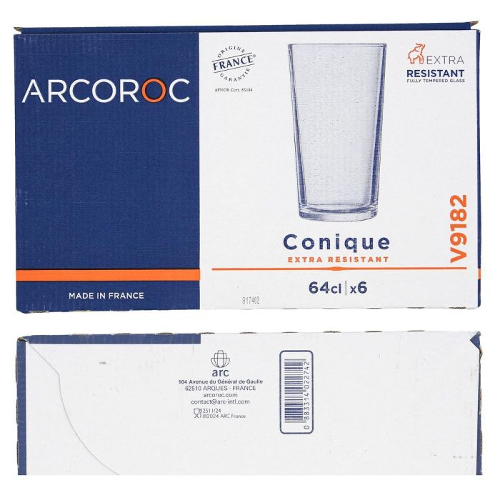 Caja 6 Vasos Altos Vidrio Conique Arcoroc 64 cL 5
