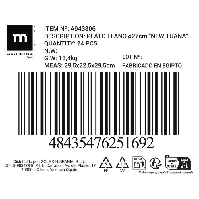 La Mediterranea Plato Llano Ø27 cm Colección New Tuana (24 Unidades) 2