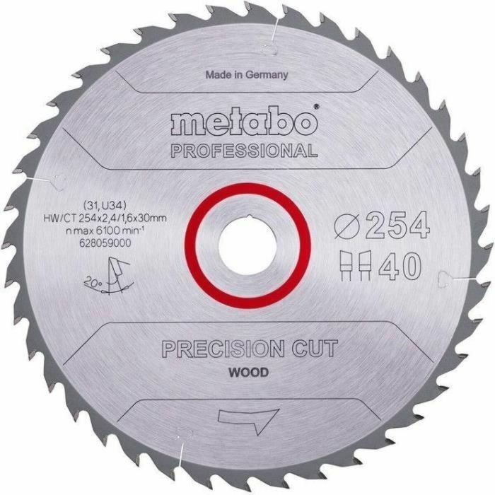 Metabo MET1685401309711 Hoja de Sierra Circular Profesional Precision Cut Wood HW/CT 254x30 mm, 40 Dientes WZ 20°