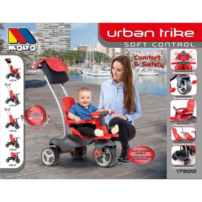 Triciclo urban trike rojo con palo, cinturon, bolsa y rueda goma 98 cm 4