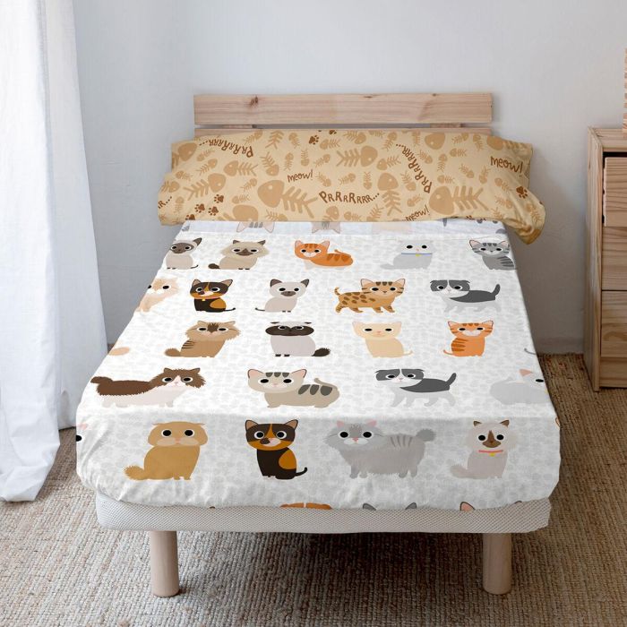 Juego de Sábanas HappyFriday Mr Fox Cats Multicolor Cama de 105 2 Piezas 5