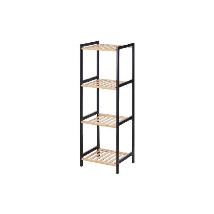 Berilo Estantería cuadrada de bambú y madera con 4 estantes, color negro y natural, 100.2 cm de alto x 35.2 cm de ancho x 30.2 cm de fondo 1
