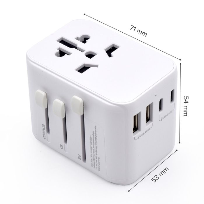 Ewent EW1470 Adaptador de Viaje Universal Enchufe EU USA UK AUS Puertos USB Tipo-C 1