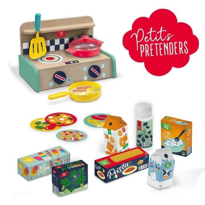 Kit de juegos de cocina Su creatividad: cocina de madera, estufa, sartén, espátula, botella de aceite y 6 productos - 3 años 1 Kit de juegos de cocina Su creatividad: cocina de madera, estufa, sartén, espátula, botella de aceite y 6 productos - 3 años 1
