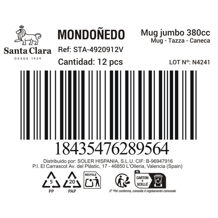 Inde #-36 Mug Jumbo Mondoñedo Verde, 380 cc, 8.9 x 11 cm (12 Unidades)