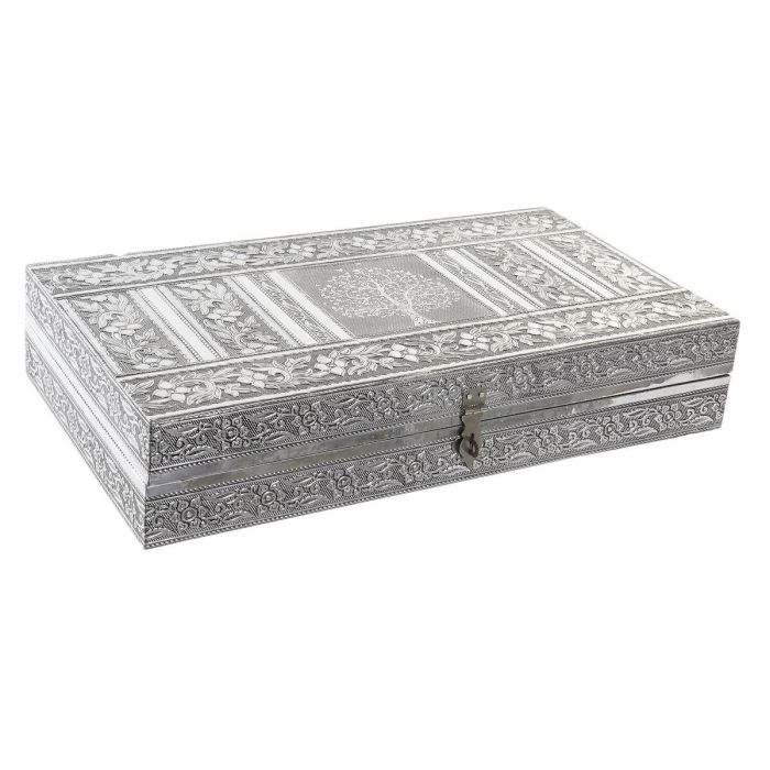 DKD Home Decor Joyero Indio de Madera y Aluminio Plateado/Natural 20 x 7.5 x 38 cm 2