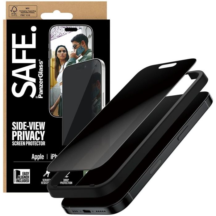 PanzerGlass SAFE Privacy 2-Way Protector Pantalla Vidrio Templado con Filtro Privacidad para iPhone 17 y iPhone 16 Pro/UWF, EasyAligner, Aplicación Seca, Anti-Rayones, 60% Reciclado