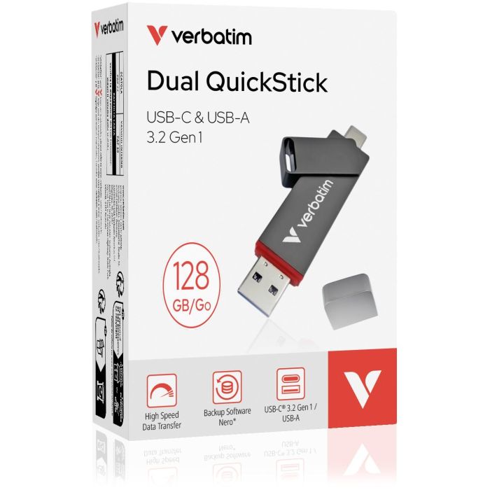 Verbatim 32040 Dual QuickStick 128GB USB-A/C 3.2 Gen 1 Gris - 510 MB/s lectura 1 Verbatim 32040 Dual QuickStick 128GB USB-A/C 3.2 Gen 1 Gris - 510 MB/s lectura 1