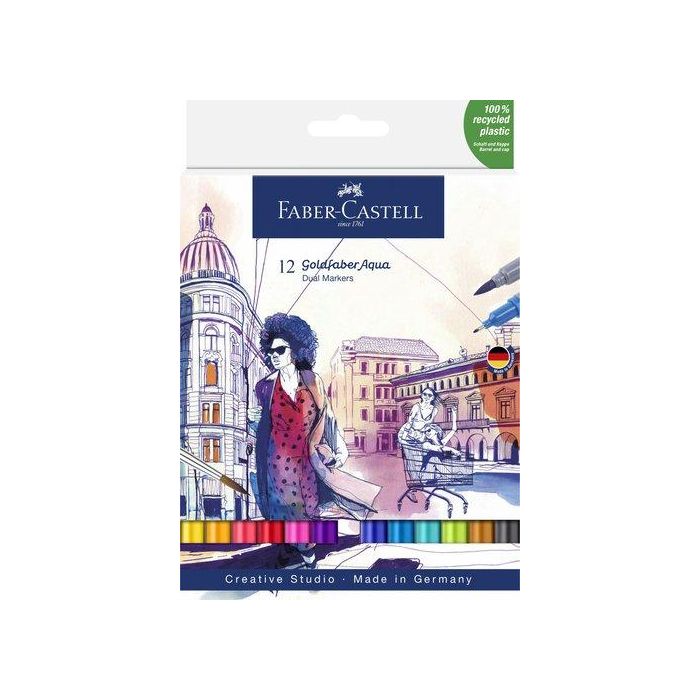 Rotuladores Acuarelables Faber-Castell Goldfaber Aqua Dual Markers Estuche De 12 Surtidos.