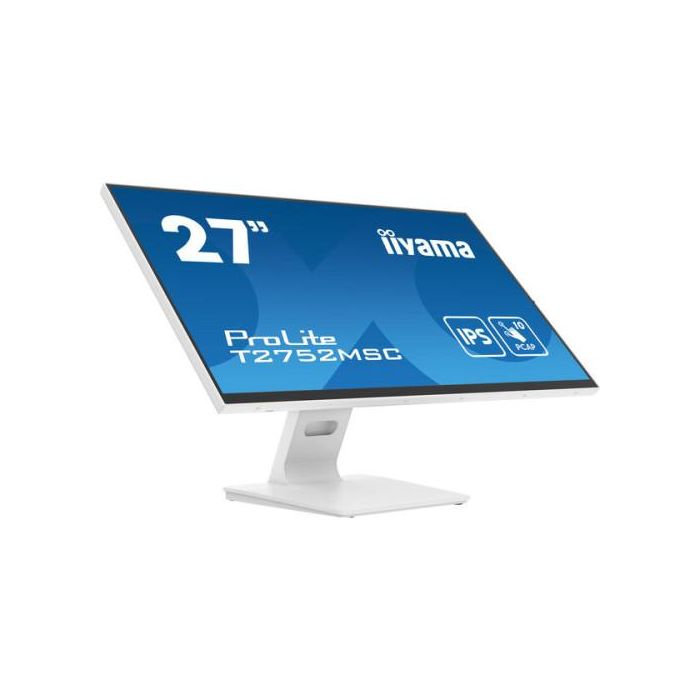 Monitor Iiyama 27" White Bonded Pcap 10P Touch, 1920X1080, Ips-Panel, Flat Bezel Free Glass Front, Hdmi, Displayport, 360Cd/M² (With Touch), Usb Hub 2X 3.2, Speakers (T2752MSC-W1)