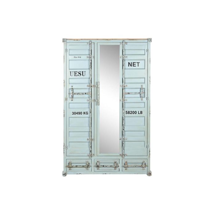 DKD Home Decor Armario Vintage Metal Azul Celeste 112x46x174 cm Estilo Contenedor con 2 Puertas, 3 Cajones, 2 Estantes 10