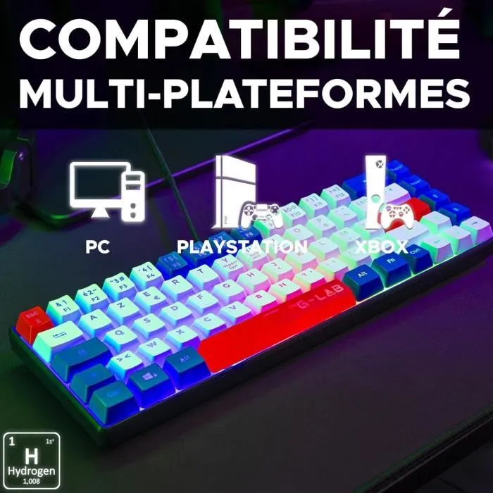 The G-Lab KEYZ-HYDRO-BWR/FR Teclado Gaming 60% Membrana 3 Colores de Teclas Azul-Blanco-Rojo 5