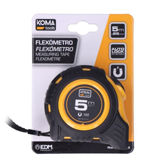 Koma Tools Flexómetro 5m x 25mm ABS Magnet, Cuerpo Anti Deslizante, Gancho Magnético, Sistema Auto Lock 4