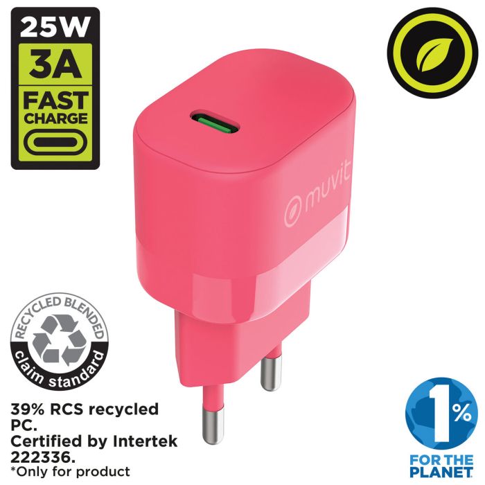 muvit for change cargador de pared Tipo C PD 25W magenta 4 muvit for change cargador de pared Tipo C PD 25W magenta 4