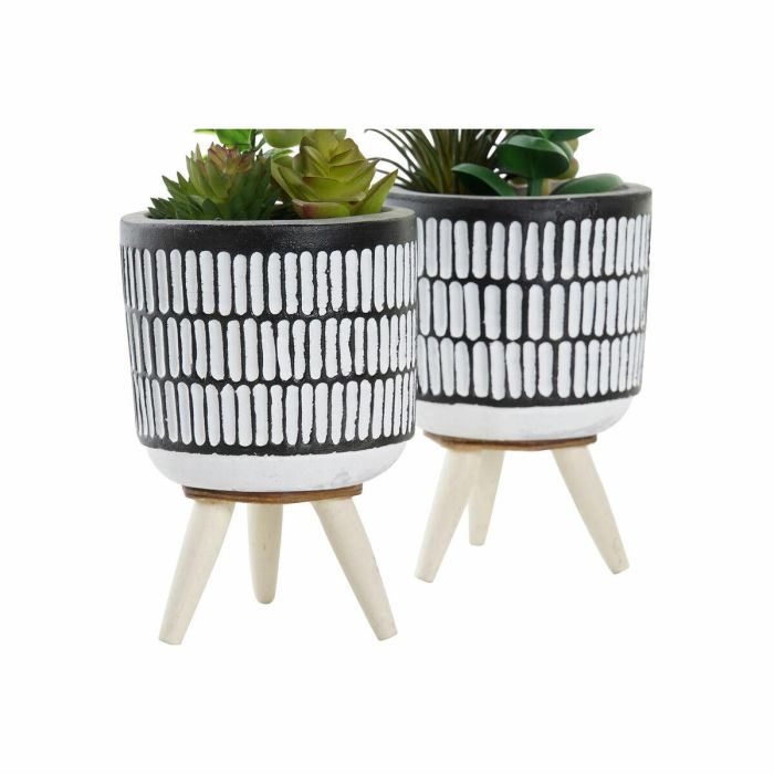 Planta Decorativa DKD Home Decor Cerámica Negro Polietileno Blanco Verde (7 x 7 x 19 cm) (2 Unidades) 2