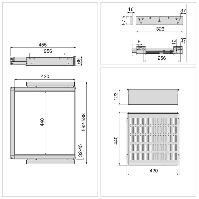Emuca Kit de cajón metálico y bastidor regulable Quartz para armarios, guías de cierre suave y extracción total, Módulo 60cm, Acabado Titanio 11