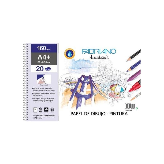 FABRIANO BLOC MICROPERFORADO DIBUJO Y PINTURA 20H 160G A4+