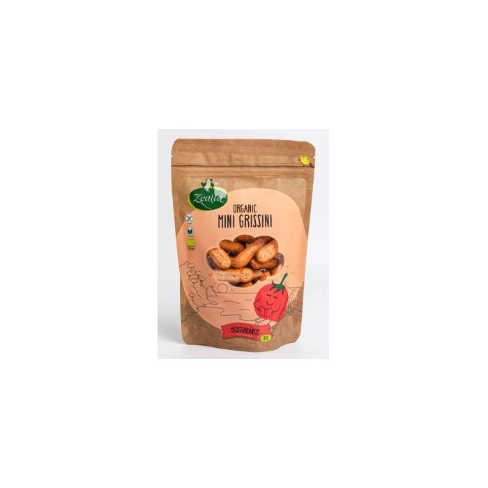 ZEALIA Mini Grissini Mediterráneos Colines con Tomate y Orégano Bio Sin Gluten 75g Vegano Masa Madre