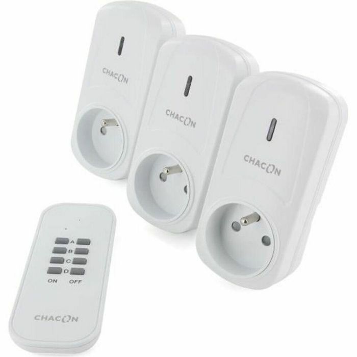 Chacon Kit de 3 Tomas de Corriente Inalámbricas On/Off con Mando a Distancia para Control de Luces y Dispositivos 2000W, 25m Chacon Kit de 3 Tomas de Corriente Inalámbricas On/Off con Mando a Distancia para Control de Luces y Dispositivos 2000W, 25m