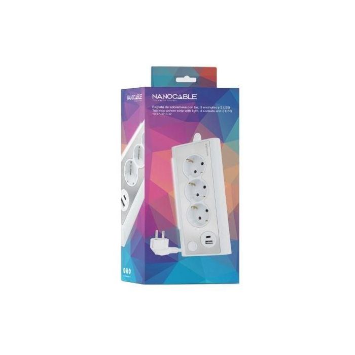 Nanocable 10.37.0013-W Regleta Sobremesa con Interruptor LED, 3 Tomas de Corriente, 2 Puertos USB (USB-A, USB-C), Cable 1.5m, Blanca 3 Nanocable 10.37.0013-W Regleta Sobremesa con Interruptor LED, 3 Tomas de Corriente, 2 Puertos USB (USB-A, USB-C), Cable 1.5m, Blanca 3