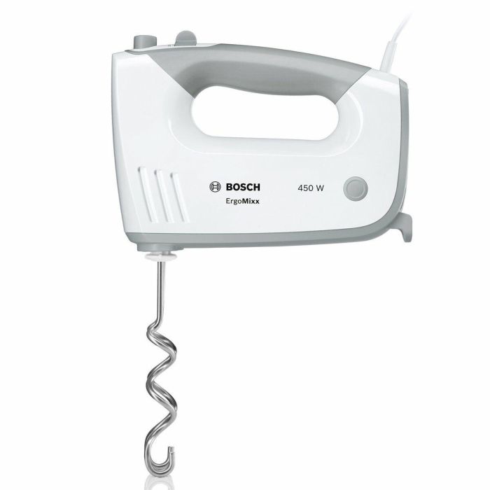 Batidora ErgoMixx 450 W - BOSCH MFQ36400 blanco/gris - 5 velocidades + turbo - 2 batidores de acero inoxidable - 2 ganchos amasadores de acero inoxidable - 11