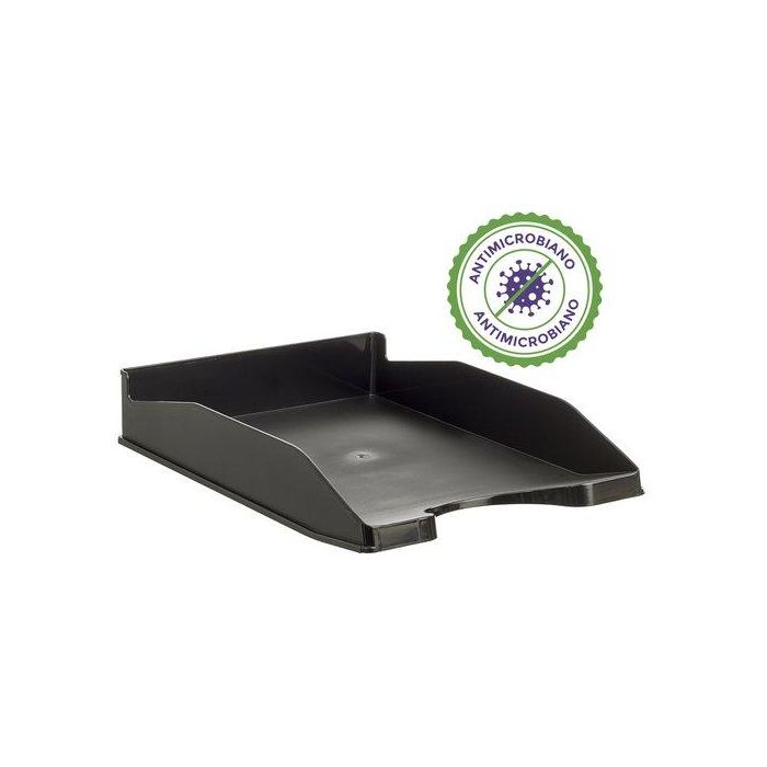 Archivo 2000 Bandeja Antimicrobiana Apilable en 3 Posiciones, Fondo Liso, Formato Din A4 y Folio, 345x255x60 mm, Negro