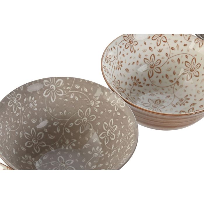 DKD Home Decor Bol Shabby de Porcelana Beige Marrón, 15 cm Diámetro, 7 cm Alto, Set de 4 con Flores, Apto Microondas y Lavavajillas 2