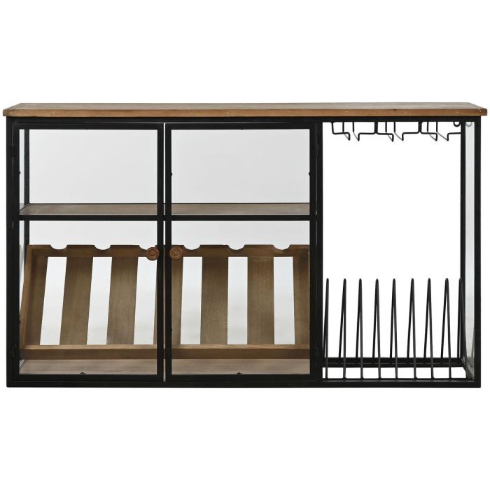 Botellero Home ESPRIT Negro Natural Madera Metal Cristal 102 x 32 x 60 cm 1