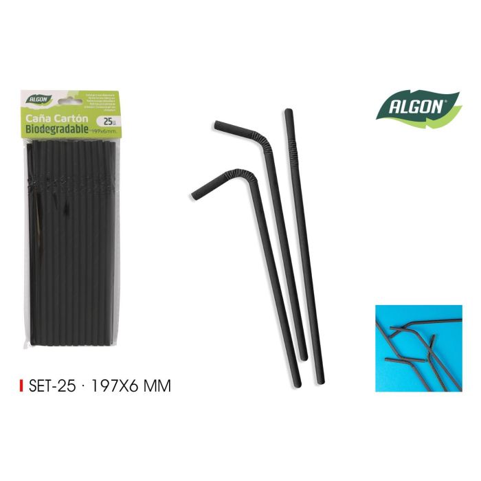 Set de 25 pajitas de cartón flexible negras 6 mm Algon (24 Cajas) Set de 25 pajitas de cartón flexible negras 6 mm Algon (24 Cajas)