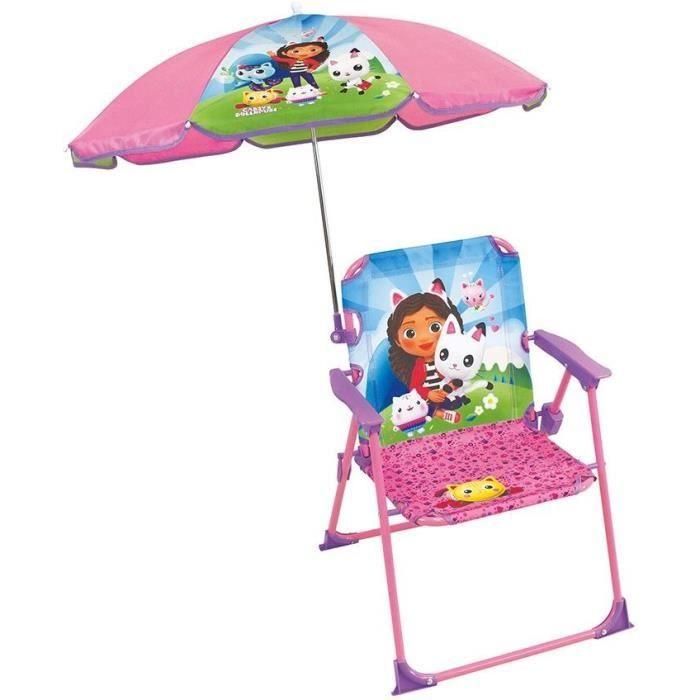 Muebles de jardín - FUN HOUSE - Silla plegable Gabby y la Casa Mágica Al.53 x L.38,5 x P.37,5 cm con sombrilla de 65 cm