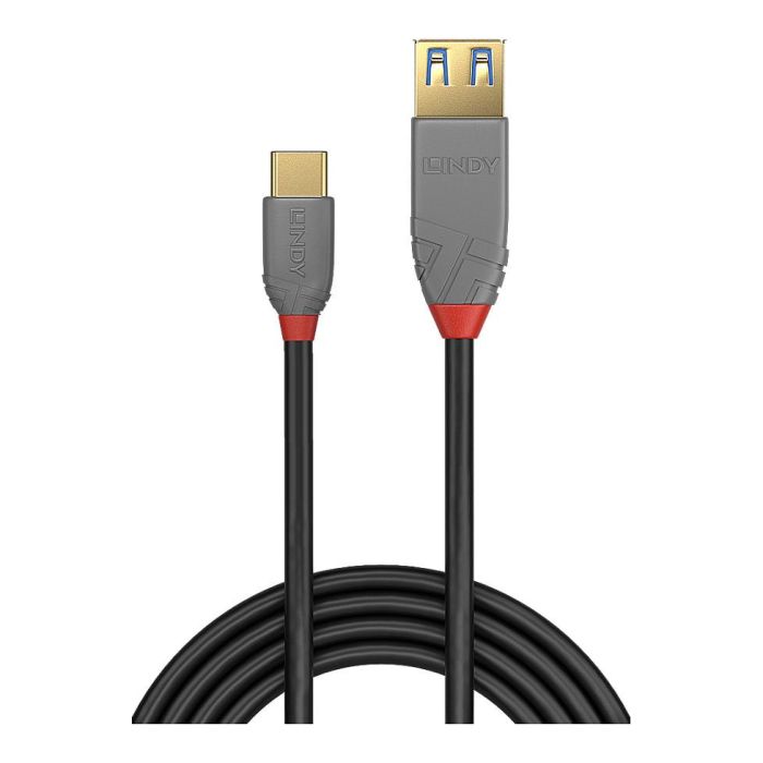Lindy Cable Adaptador USB 3.2 Type C a A 0.15m, 10Gbps, Línea Anthra 1