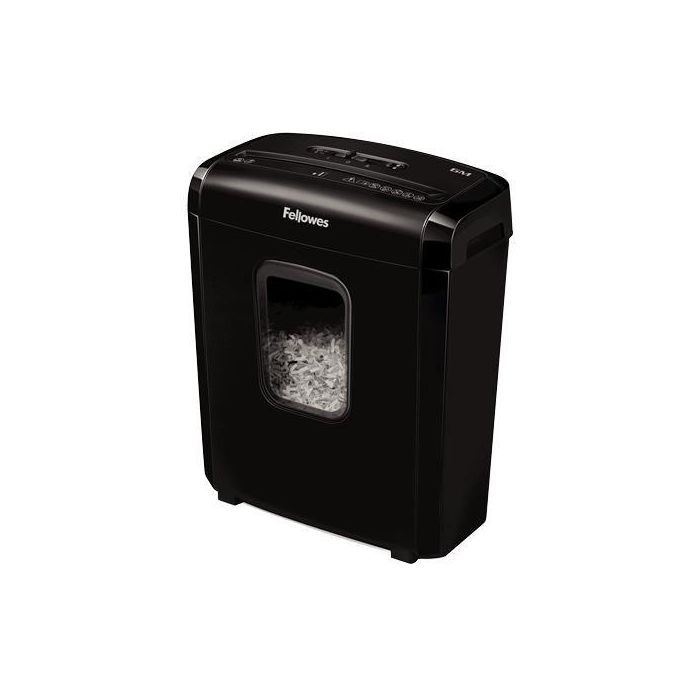 Fellowes 6M Destructora de Papel Minicorte 4x12mm P-4 para 6 Hojas | 13L | Destruye Grapas, Tarjetas | Seguridad | Negra