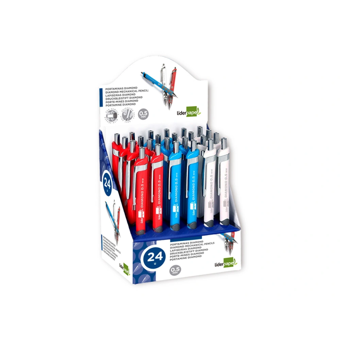 Liderpapel Portaminas Diamond 0,5 mm con Goma y Sujeción Soft Colores Surtidos 11