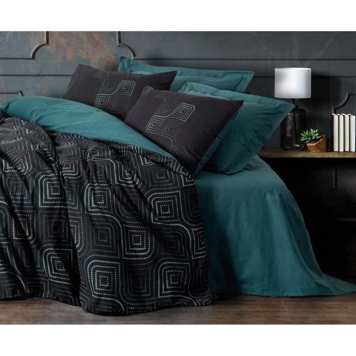 Juego de cama - 1 funda nórdica 220x240 cm + 2 fundas de almohada 60x60 cm - 100% algodón - Azul 2 Juego de cama - 1 funda nórdica 220x240 cm + 2 fundas de almohada 60x60 cm - 100% algodón - Azul 2