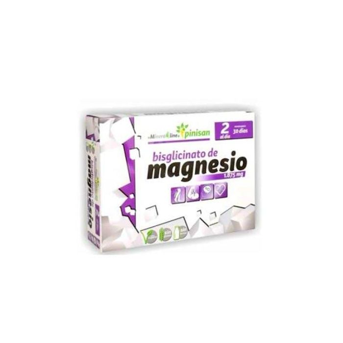 PINISAN Bisglicinato de Magnesio 60 Comprimidos. Reduce cansancio, fatiga y mejora absorción. 100% Vegano, sin gluten