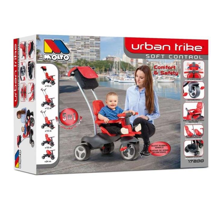 Triciclo urban trike rojo con palo, cinturon, bolsa y rueda goma 98 cm 10