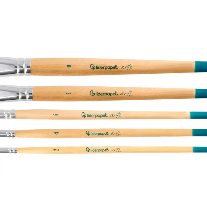 Liderpapel Pinceles Sinteticos Punta Plana Bolsa 5 Unidades Tamaños Surtidos Certificado FSC 5