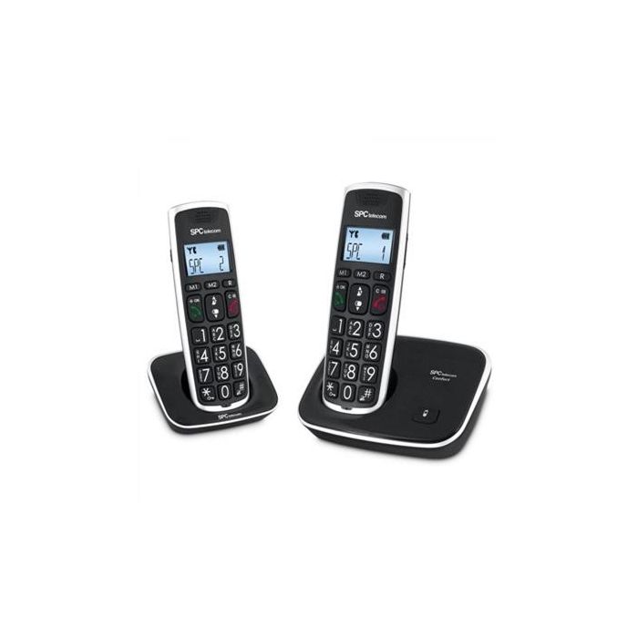 SPC 7609N Teléfono Inalámbrico Duo para Mayores con Teclas XL, Sonido Extra Amplificado +10dB, Compatible Audífonos, Manos Libres, Negro