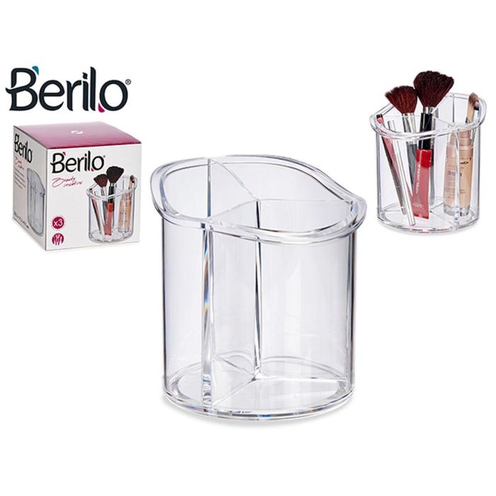 Berilo Organizador Redondo Alto 3 Huecos 15x15x15 cm Plástico Transparente (Set de 12)