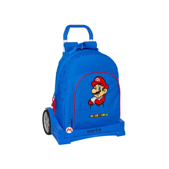 Mochila Escolar con Ruedas Super Mario Play Azul Rojo 32 x 42 x 15 cm