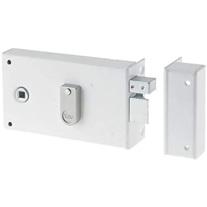 Yale YAH37D Cerradura horizontal de superficie con rodillo, versión derecha, blanco, incluye 2 llaves 1