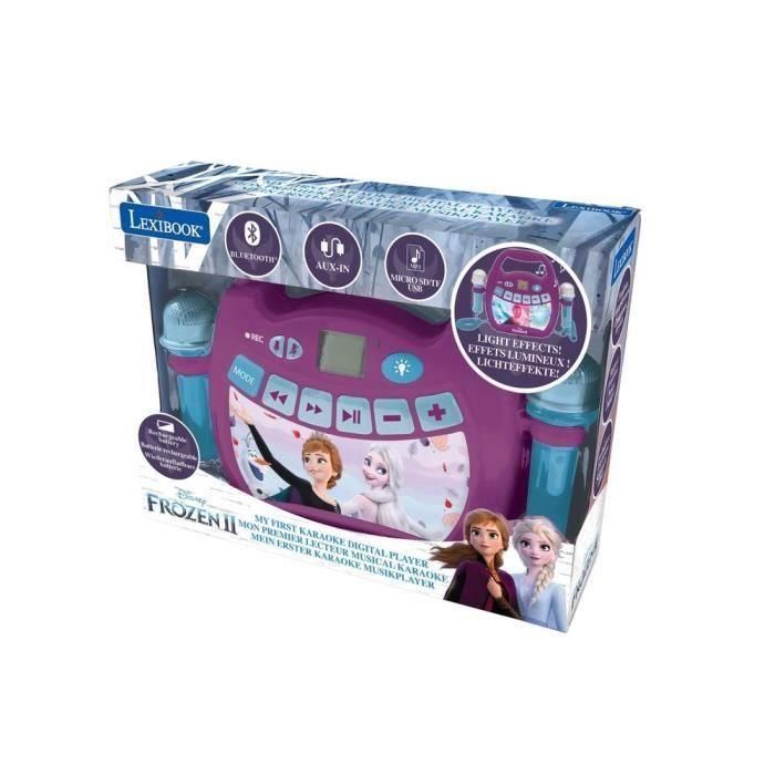 Lexibook Reproductor de Karaoke Infantil La Reina de las Nieves Portátil Bluetooth 2 Micrófonos Efectos de Luz Grabación de Voz Batería Recargable 4
