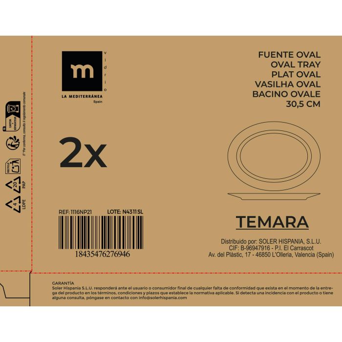 La Mediterranea Fuente Oval Opal "Temara" 30.5 cm - Colección Temara (12 Unidades) 2 La Mediterranea Fuente Oval Opal "Temara" 30.5 cm - Colección Temara (12 Unidades) 2