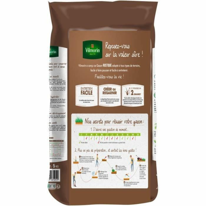 Vilmorin VIL3182670261251 Semillas de Césped Rústico Perenne Densa Robusta y Atractiva 5KG 1