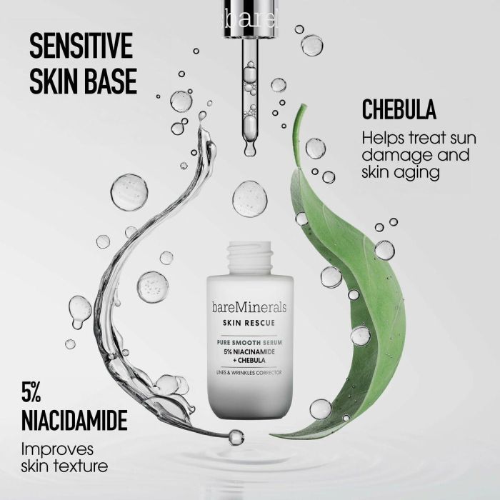 Bare Minerals SKIN RESCUE PURE SMOOTH SERUM Antiarrugas y Antiedad, Corrector de Líneas y Arrugas con 5% Niacinamida, Piel Sensible 30ml 5