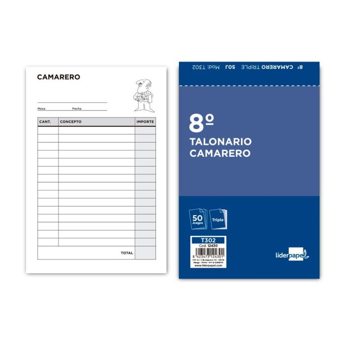 Talonario Liderpapel Camarero 8º Original Y 2 Copias 302 5 unidades