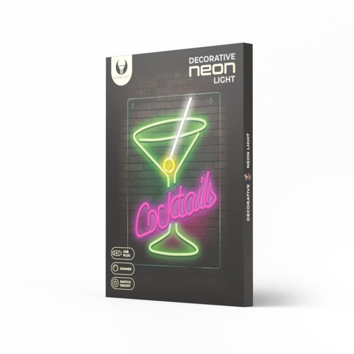 Forever Cocktails Neon PLEXI LED Decorativo - Luz de Neón Rosa y Verde, con Regulador de Intensidad, 41.8 x 30 cm, Alimentación USB